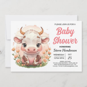 Boerderij Printable Roze Koe Baby shower Kaart