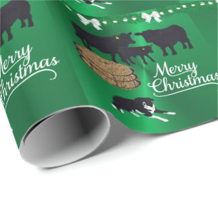 Boerderij Ranch Black Angus Rundvee en Hond Kerstm Cadeaupapier