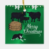 Boerderij Ranch Black Angus Rundvee en Hond Kerstm Keramisch Ornament (Voorkant)