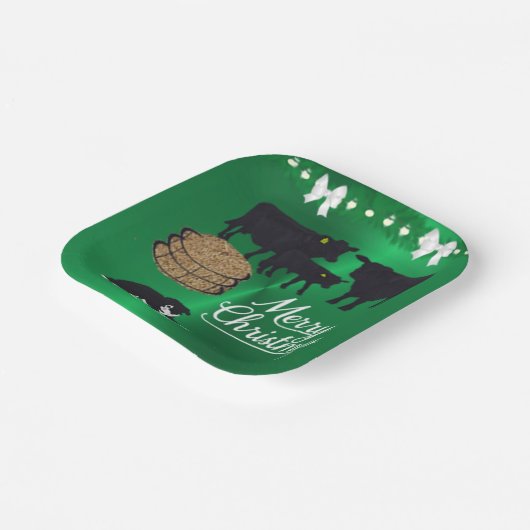 Boerderij Ranch Black Angus Rundvee en Hond Kerstm Papieren Bordje (Gebogen)