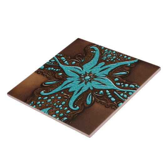 Boerderij Ranch Bruin Turquoise Western landpatroo Tegeltje (Zijkant)