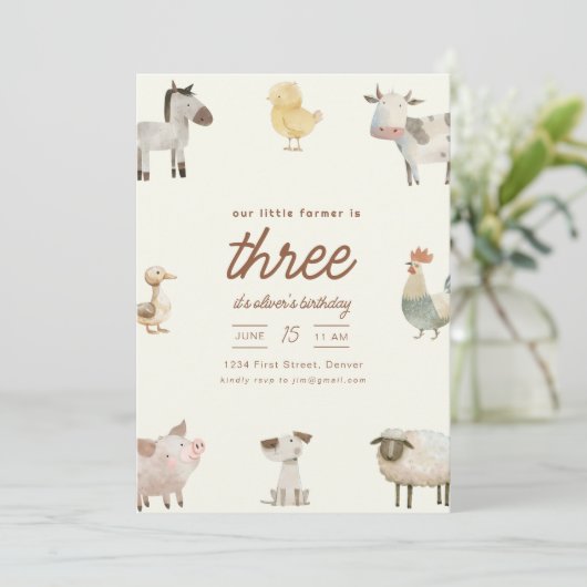 Boerderij Ranch Dieren Verjaardagsfeest Uitnodigen Kaart (Staand voorkant)