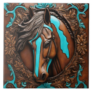 Boerderij Ranch Western Land Turquoise Bruin Paard Tegeltje