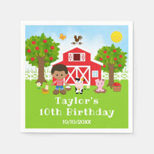 Boerderij Red Barn African American Boy Birthday P Servet