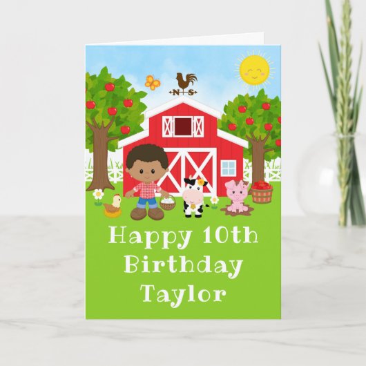 Boerderij Red Barn African American Boy Happy Birt Kaart (Voorkant)