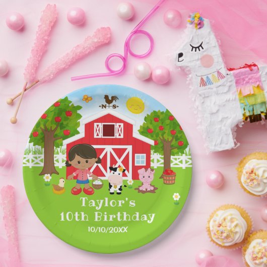 Boerderij Red Barn African American Girl Birthday Papieren Bordje (Feest)