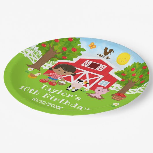 Boerderij Red Barn African American Girl Birthday  Papieren Bordje (Gekanteld)
