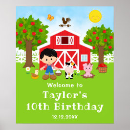 Boerderij Red Barn Black Hair Boy Birthday Welkom Poster