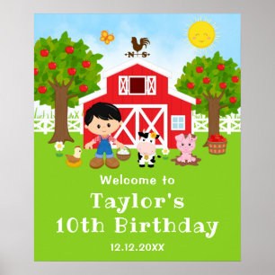 Boerderij Red Barn Black Hair Boy Birthday Welkom Poster