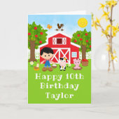 Boerderij Red Barn Black Hair Boy Happy Birthday Kaart (Gele Bloem)
