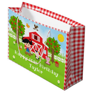 Boerderij Red Barn Black Hair Girl Happy Birthday Groot Cadeauzakje