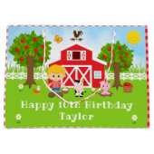 Boerderij Red Barn Blonde Hair Boy Happy Birthday Groot Cadeauzakje (Voorkant)