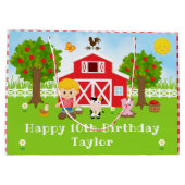 Boerderij Red Barn Blonde Hair Boy Happy Birthday Groot Cadeauzakje (Achterkant)