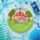 Boerderij Red Barn Blonde Hair Girl Birthday Party Papieren Bordje (Feest)