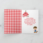 Boerderij Red Barn Brown Hair Boy Happy Birthday Kaart (Binnen)