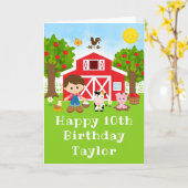 Boerderij Red Barn Brown Hair Boy Happy Birthday Kaart (Gele Bloem)