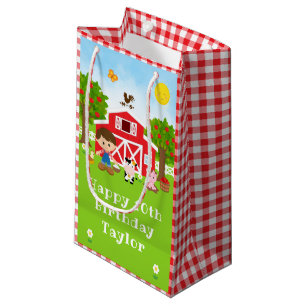 Boerderij Red Barn Brown Hair Boy Happy Birthday Klein Cadeauzakje