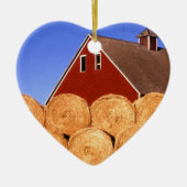 Boerderij Red Barn Hay Bales Keramisch Ornament (Voorkant)