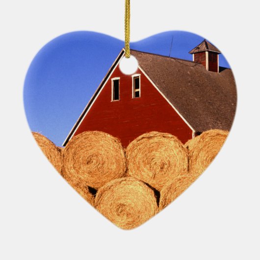 Boerderij Red Barn Hay Bales Keramisch Ornament (Achterkant)