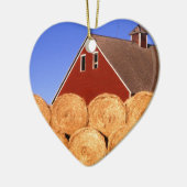 Boerderij Red Barn Hay Bales Keramisch Ornament (Links)