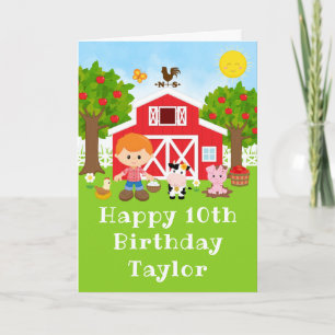Boerderij Red Barn Red Hair Boy Happy Birthday Kaart