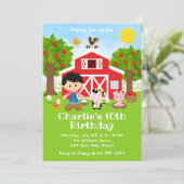 Boerderij Red Barnyard Birthday Black Hair Boy Kaart (Staand voorkant)