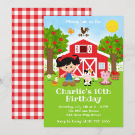 Boerderij Red Barnyard Birthday Black Hair Girl Kaart