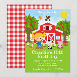 Boerderij Red Barnyard Birthday Blonde Hair Girl Kaart