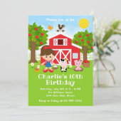 Boerderij Red Barnyard Birthday Brown Hair Girl Kaart (Staand voorkant)