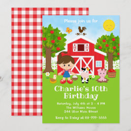 Boerderij Red Barnyard Birthday Brown Hair Girl Kaart