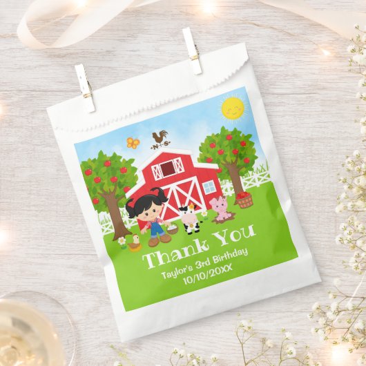 Boerderij Red Birthday Black Hair Girl Hartelijk d Bedankzakje (Geknipt)