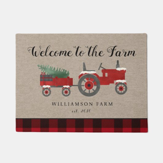 Boerderij Red Plaid Gepersonaliseerde Monogrammed Deurmat (Voorkant)
