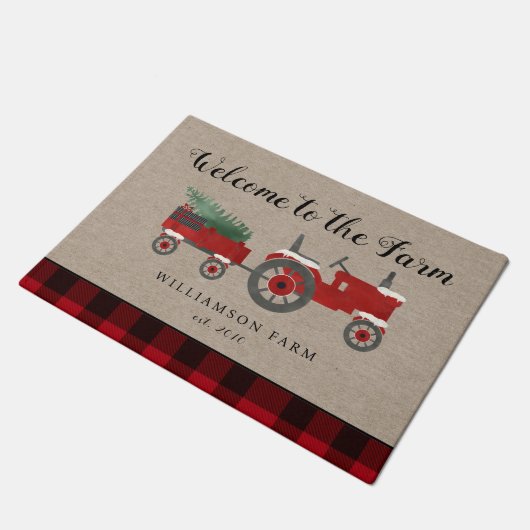 Boerderij Red Plaid Gepersonaliseerde Monogrammed Deurmat (Schuin)
