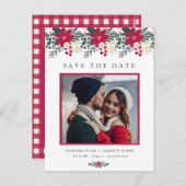 Boerderij Rode Bloemen Plaid Bruiloft Save the Dat Briefkaart (Voorkant / Achterkant)