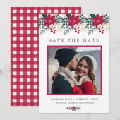 Boerderij Rode Bloemen Plaid Bruiloft Save the Dat Date (Voorkant / Achterkant)
