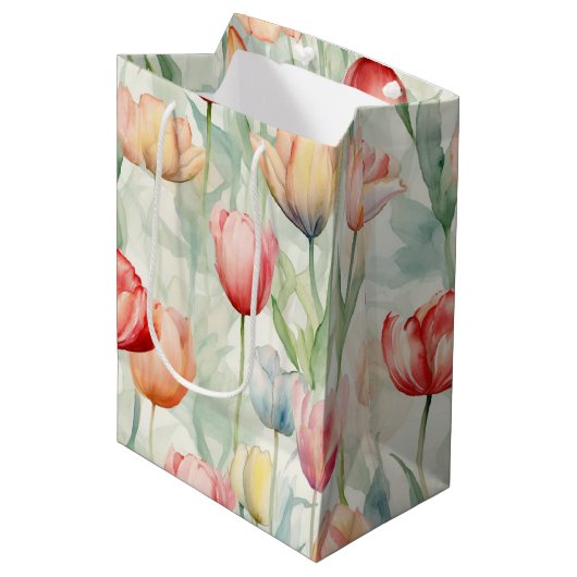 Boerderij Rode Gele Tulp Bloemen Medium Cadeauzakje (Voorkant Gekanteld)