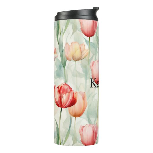 Boerderij Rode Gele Tulpenbloemen Thermosbeker (Gedraaid links)