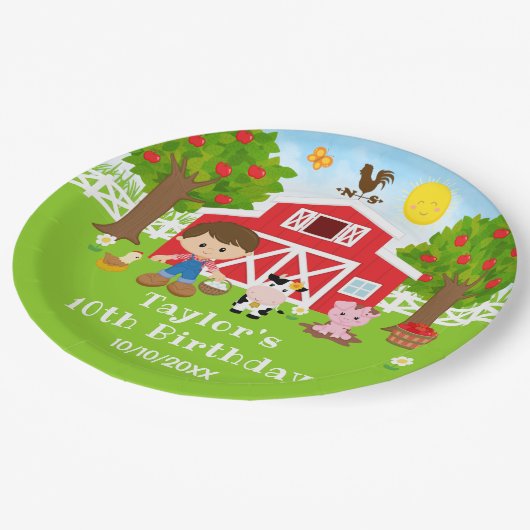 Boerderij Rode Schuur Bruin Haar Jongen Verjaardag Papieren Bordje (Gekanteld)
