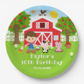 Boerderij Rode Schuur Bruin Haar Jongen Verjaardag Papieren Bordje (Voorkant)