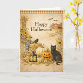 Boerderij Rode Schuur Halloween Kaart (Gele Bloem)
