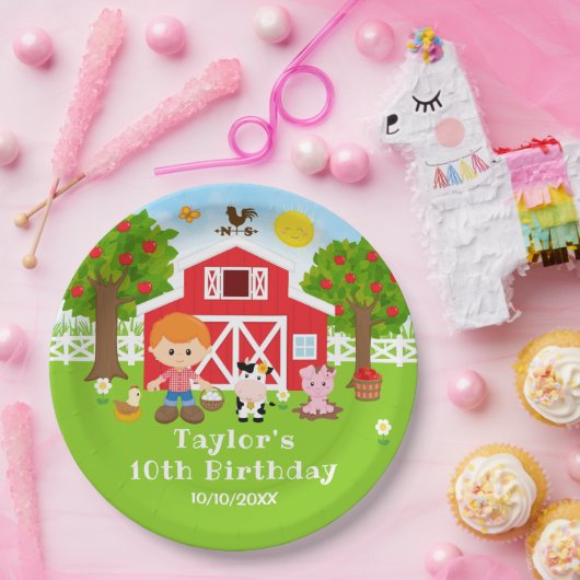 Boerderij Rode Schuur Rode Haren Jongen Verjaardag Papieren Bordje (Feest)