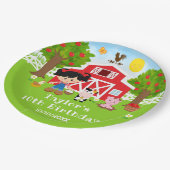 Boerderij Rode Schuur Zwarte Haar Meisje Verjaarda Papieren Bordje (Gekanteld)