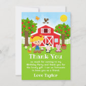 Boerderij Rode Verjaardag Blond Haar Meisje Bedankkaart (Voorkant)