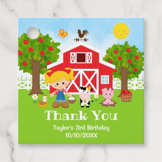 Boerderij Rode Verjaardag Blond Haar Meisje Dank J Bedankjes Labels (Voorkant)