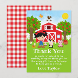 Boerderij Rode Verjaardag Zwart Haar Meisje Bedankkaart