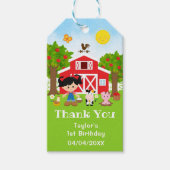 Boerderij Rode Verjaardag Zwarte Haren Meisje Dank Cadeaulabel (Voorkant)