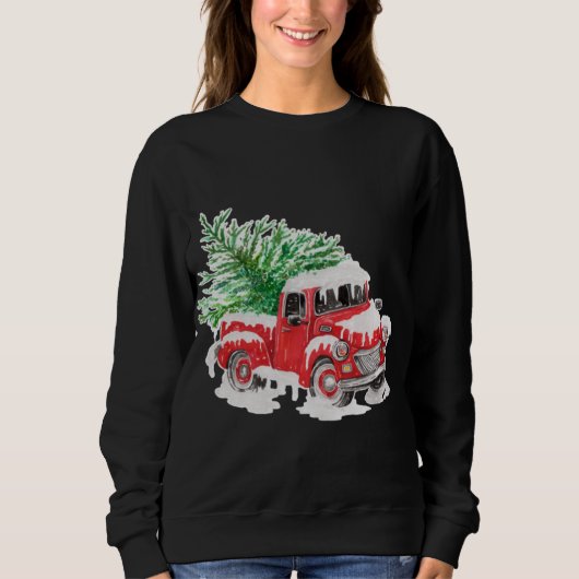 boerderij rode vrachtwagen met kerstboom trui (Voorkant)