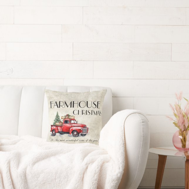 Boerderij  Rode Vrachtwagen Rustieke Kerstmis Kussen (Bank)