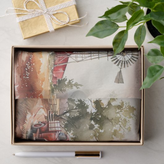 Boerderij Rood Barn Truck Landschap Tissuepapier (Geschenk)