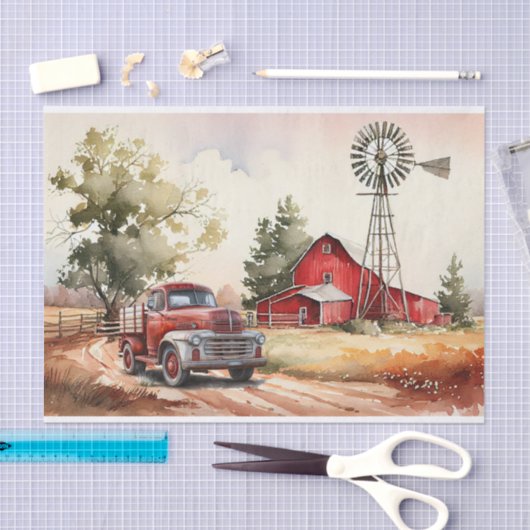 Boerderij Rood Barn Truck Landschap Tissuepapier (Craft)